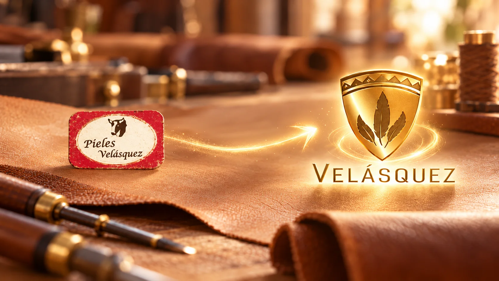 Evolución del logo de Pieles Velásquez desde su primera identidad hasta el logo actual