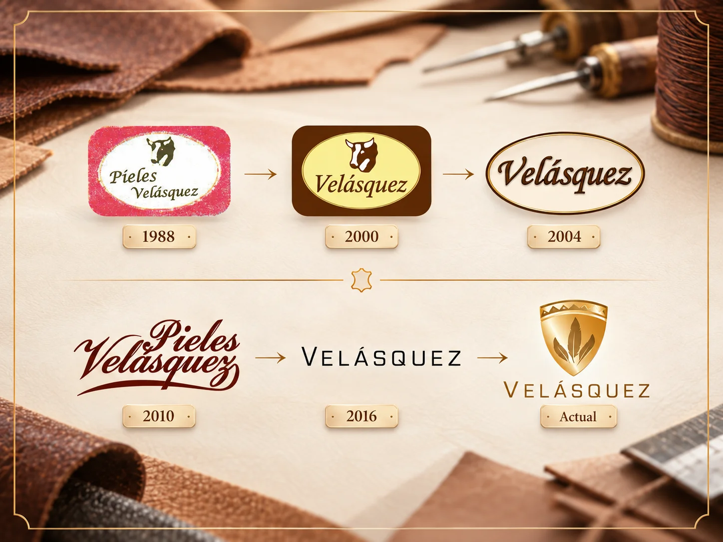 Historia y evolución de los logos de Pieles Velásquez de 1988 a la actualidad