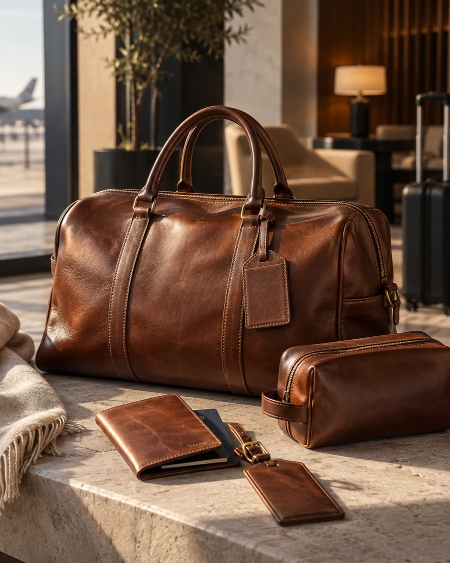 Accesorios y bolsos de cuero para viaje